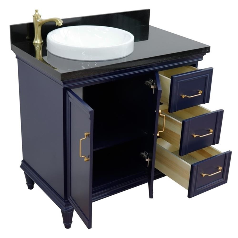 37 in. Single Wooden Vanity Blue Black Galaxy Round Left Door.Left Sink