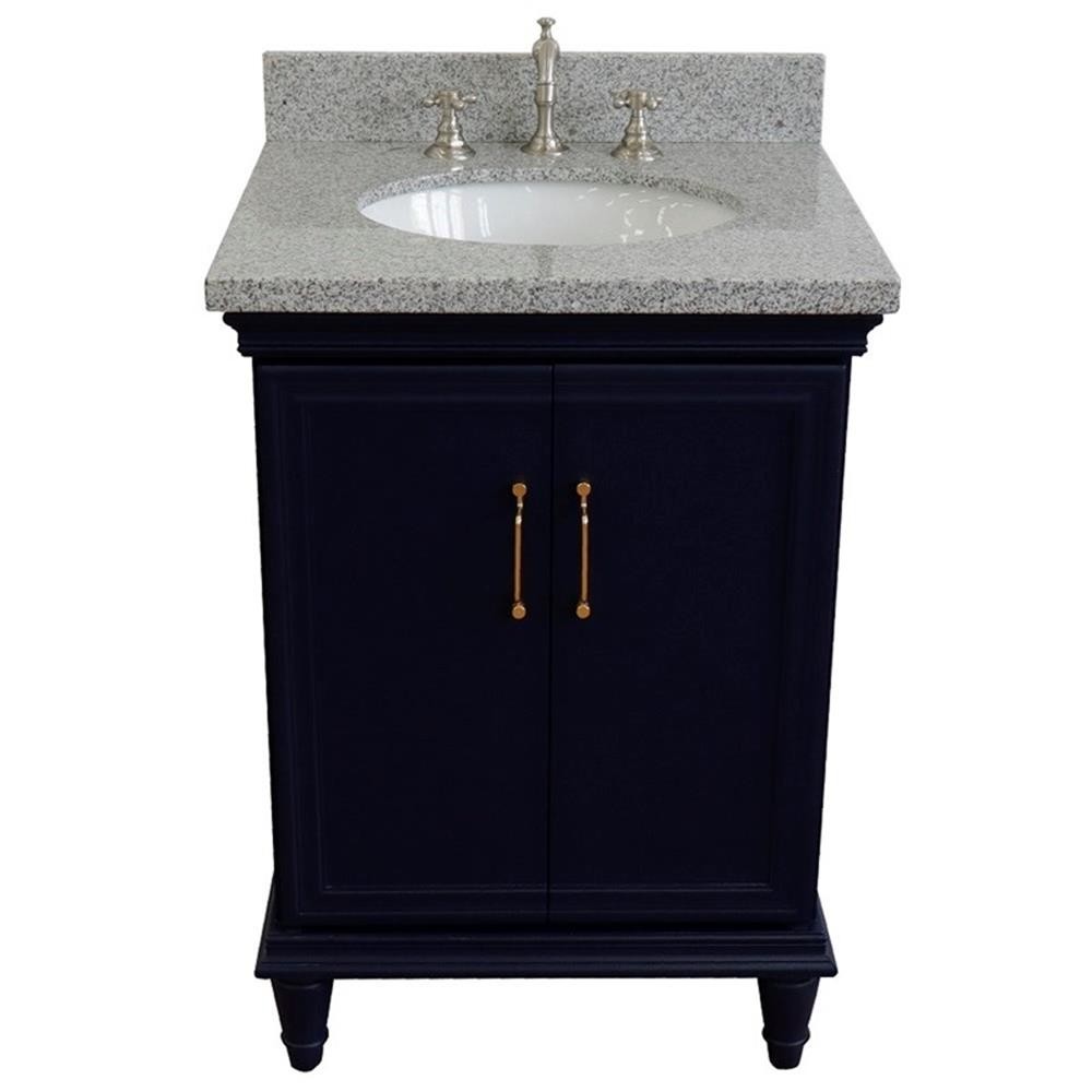 25 in. Single Wooden Vanity Blue with Gray Granite Oval Sink