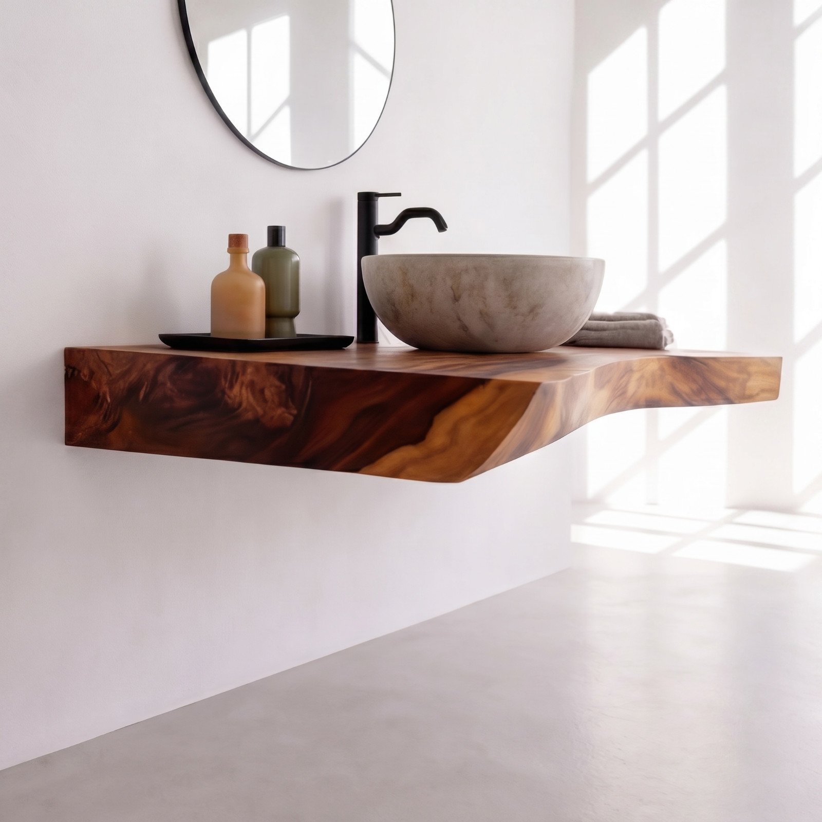 Bathroom Vanity Modern Rustic Solid Wood Live Edge Sink Counter Bathroom