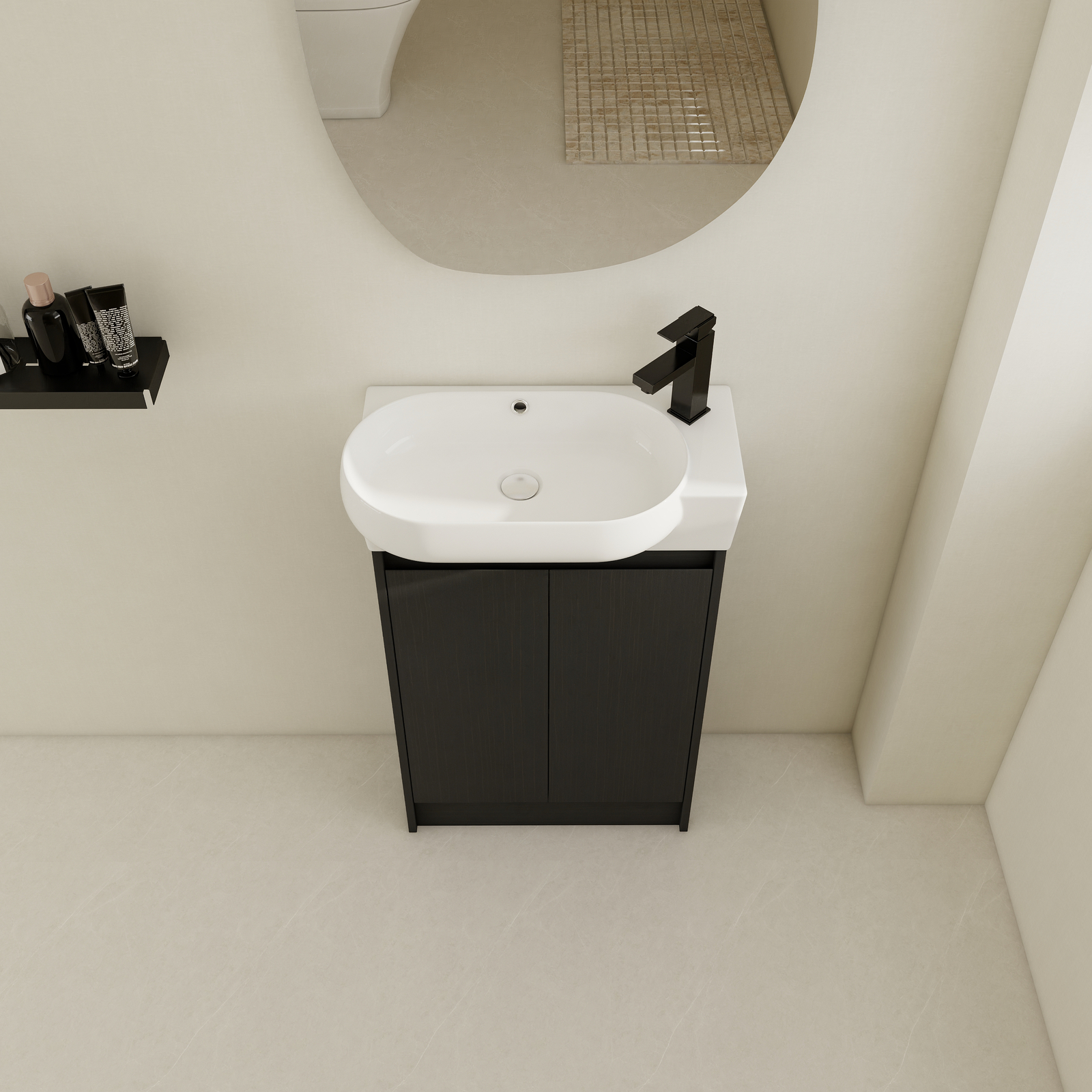 23″ plywood Freestanding Small Bathroom Vanity Cabinet +Ceramic Sink Basin Black