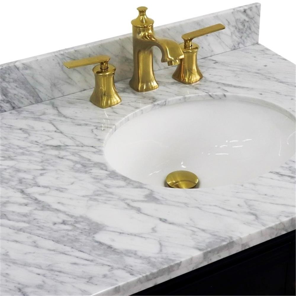 37 in. Single Wooden Vanity Blue White Carrara Oval Right Door.Right Sink