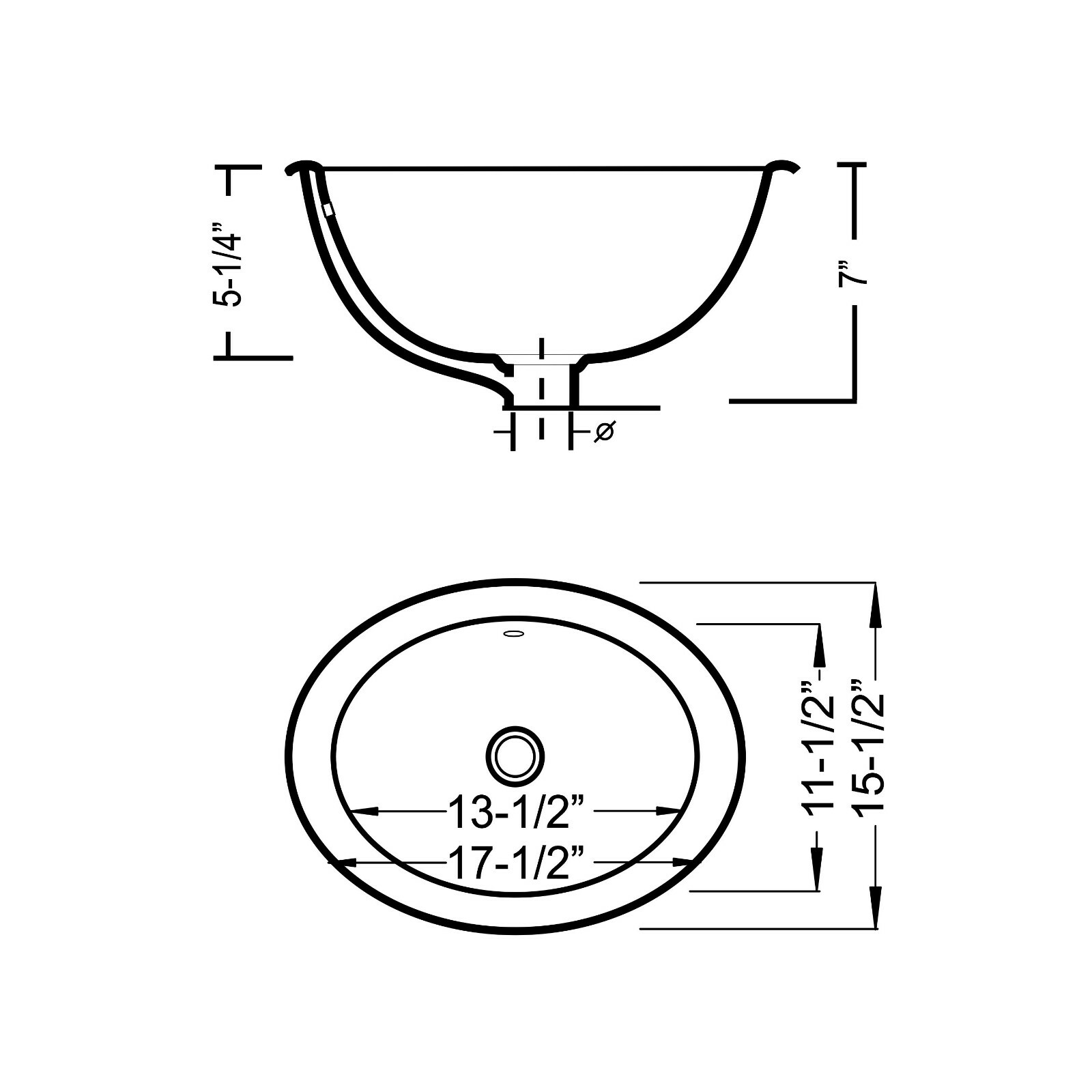Lily Oval Shaped Drop-In Bathroom Vanity Sink 17-1/4″ X 15-1/4″ Ivory Porcelain