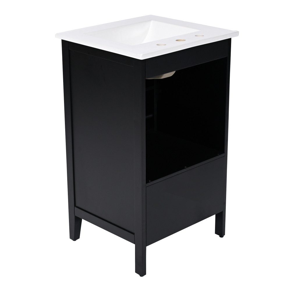 20″ Black Bathroom Vanity with Ceramic Sink Solid Wood MDF Cabinet