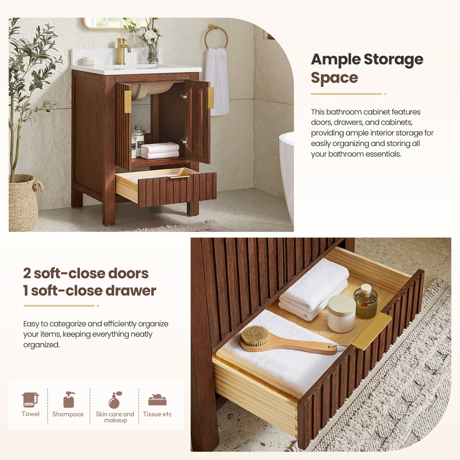 Shenzhen 24″ Single Bath Vanity in Aged Dark Brown Oak with Composite Stone Top