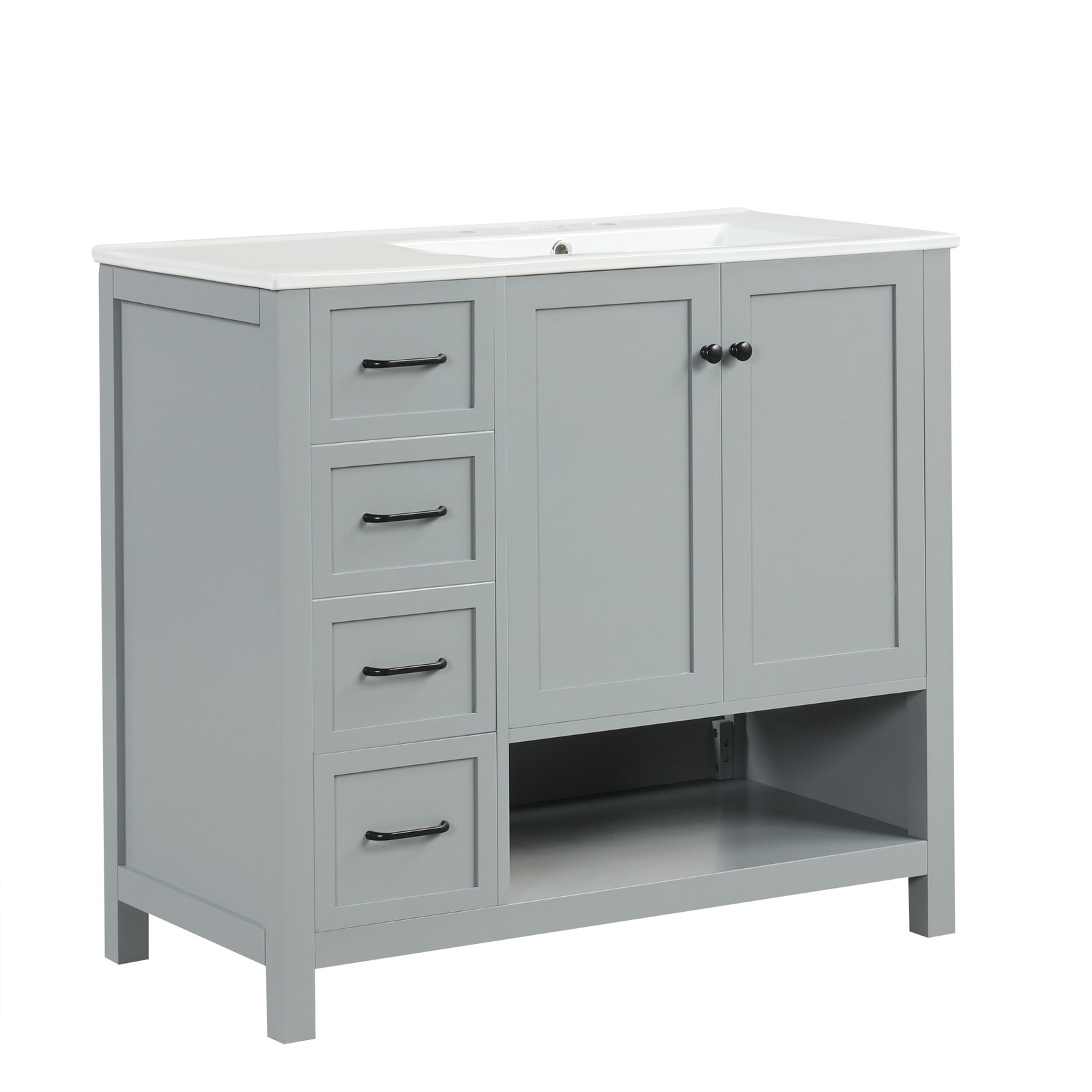 36″ Bathroom Vanity with Sink Top, Cabinet, Two Doors, Two Drawers, Grey