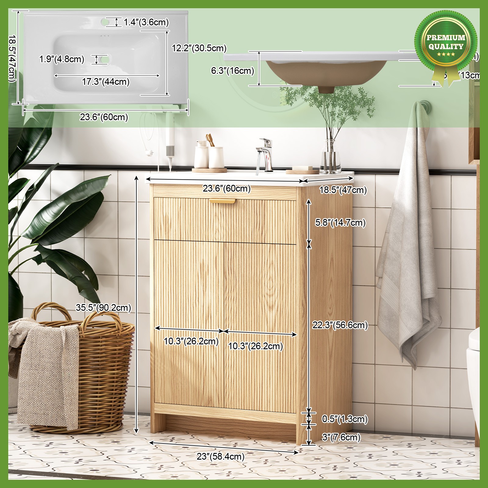 Bathroom Vanity Cabinet with Ceramic Sink Combo Bathroom Cabinet with 2 Doors