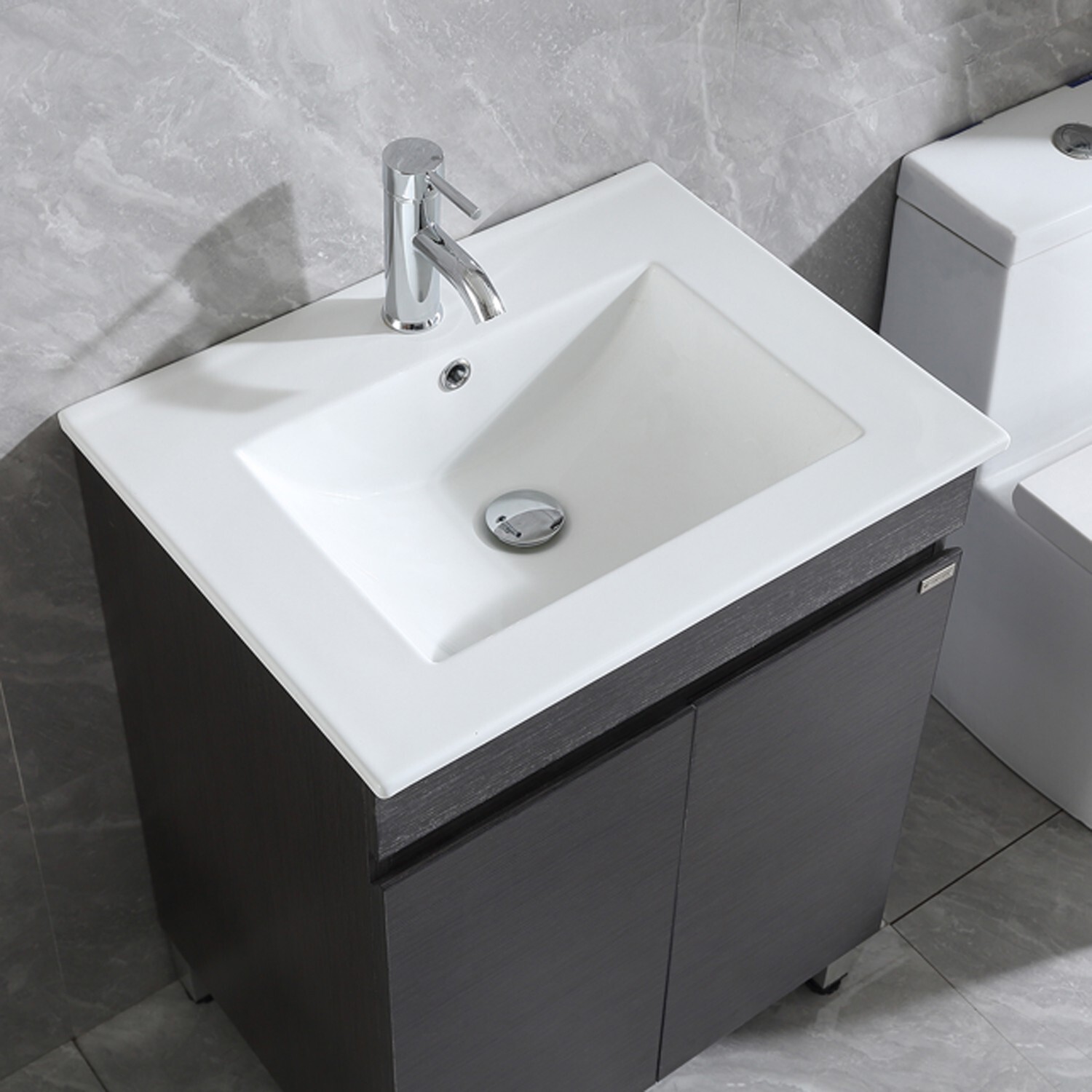24″ Single Bathroom Vanity Wood Grain Cabinet with Ceramic Sink Faucet Combo Set