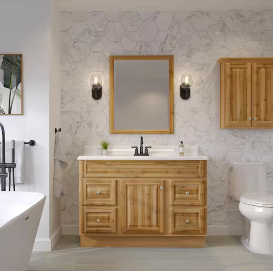 Glacier Bay Hampton 48 Bath Vanity Cabinet – Natural Hickory, Cabinet Only NEW
