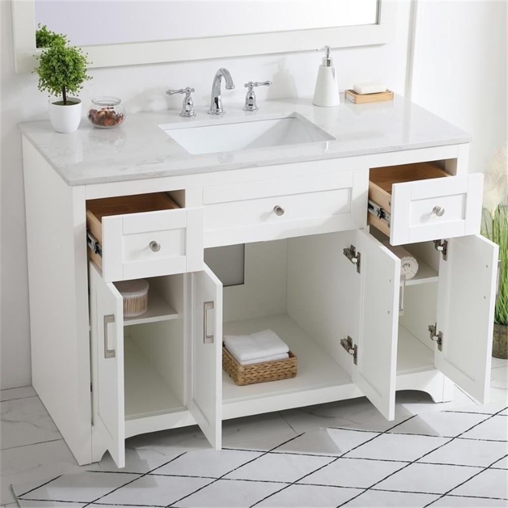 Elegant Decor Moore 48″ Single Quartz Top Bathroom Vanity in White