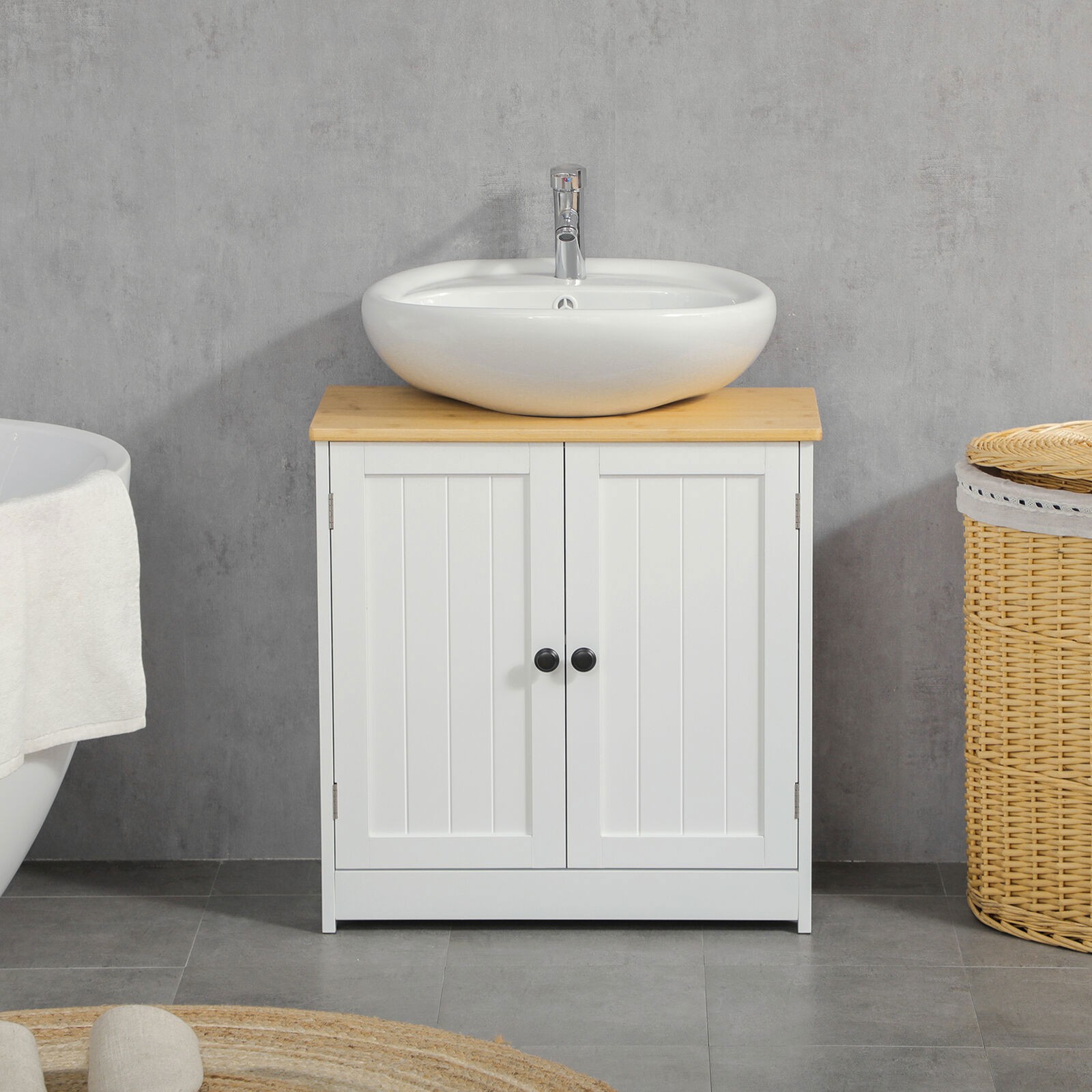 Bathroom Vanities Under Sink Cabinet Pedestal Storage Cupbaord with Doors White
