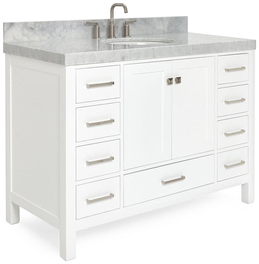 Ariel A048SCW5OVO Cambridge 48″ – White / Italian Carrara Marble Top / Brushed
