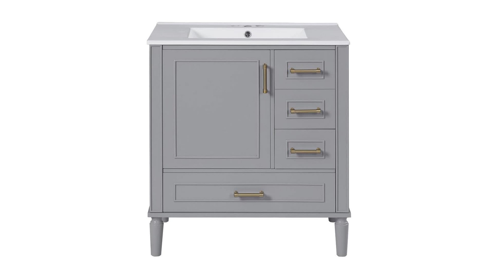 30″ Bathroom Vanity with Ceramic Sink, Soft-Close Door and Drawers, White