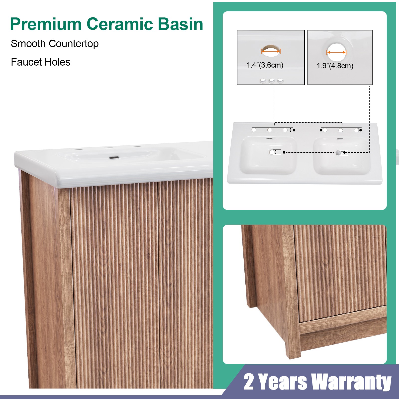 47″ Large Bathroom Vanity Set Double Sink Ceramic Freestanding Cabinet Storage