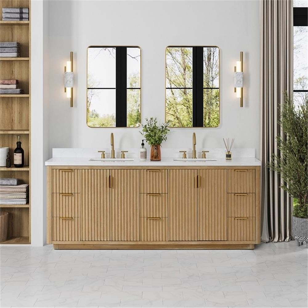 Cadiz 84″ Double Bathroom Vanity in Washed Ash Grey w/Lightning White Composite