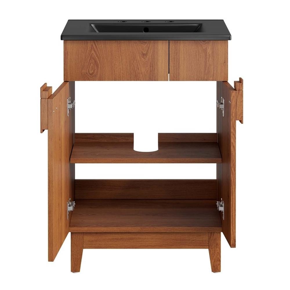 Pemberly Row 24″ Wood Bathroom Vanity with Tapered Legs in Black/Walnut
