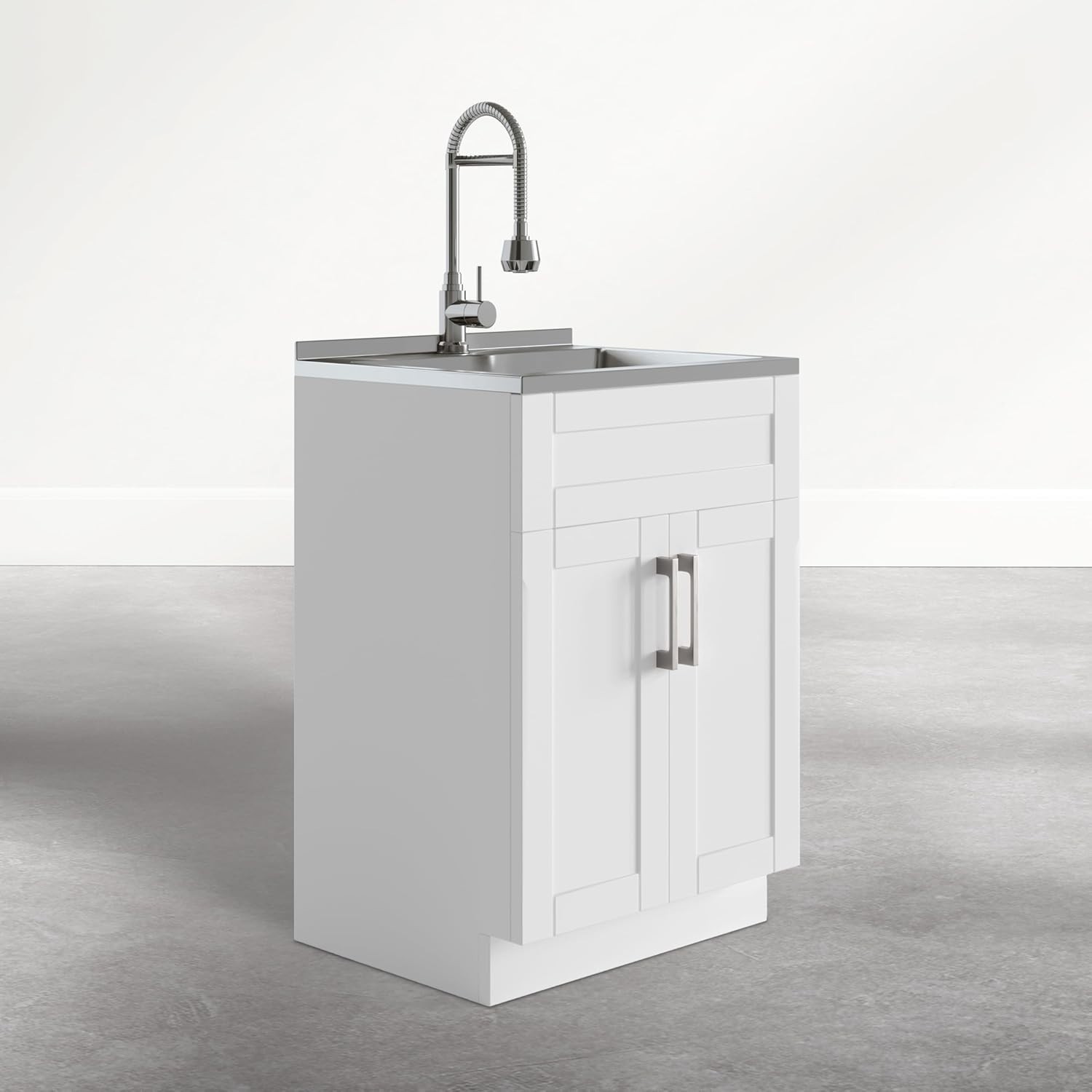 Hennessy All-in-One 24 inch Wide Utility Sink & Laundry Cabinet Pure White