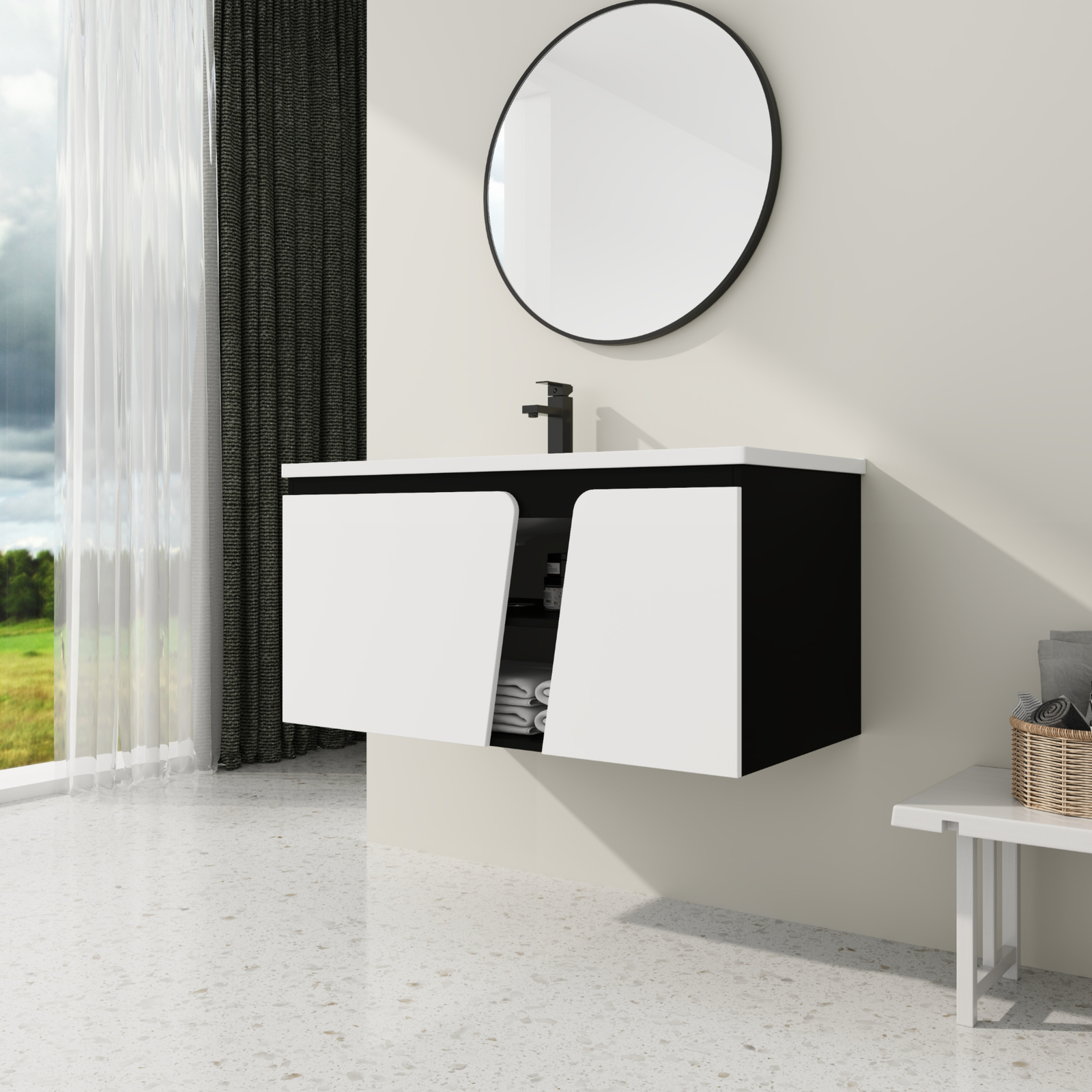 40 Inch Bathroom Vanity Wall Mounted Cabinet W/ Undermount Ceramic Sink White US
