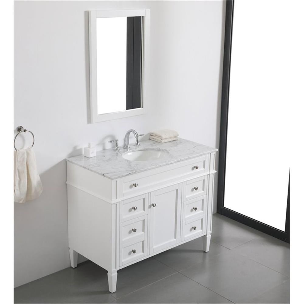 Elegant Decor Park Avenue 42″ Metal MDF Marble Single Bathroom Vanity in White
