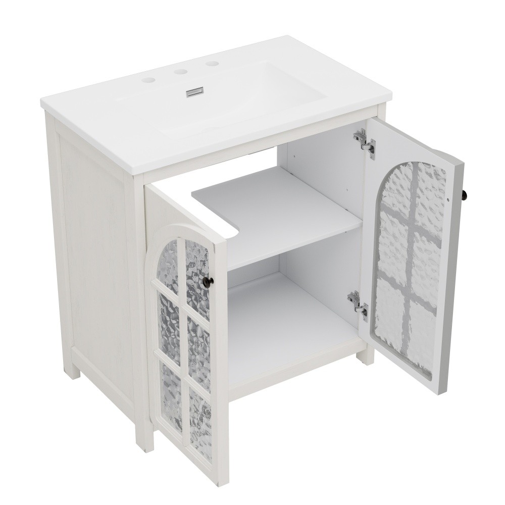 Bathroom Vanity with Ceramic Sink and Handles, Featuring Two Soft-Close Doors
