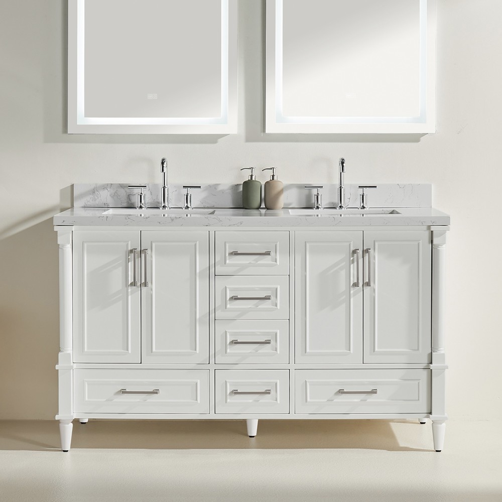 60″ Bathroom Vanity w/Sink,Fully Assembled Freestanding Vanity Cabinet,6 Drawers