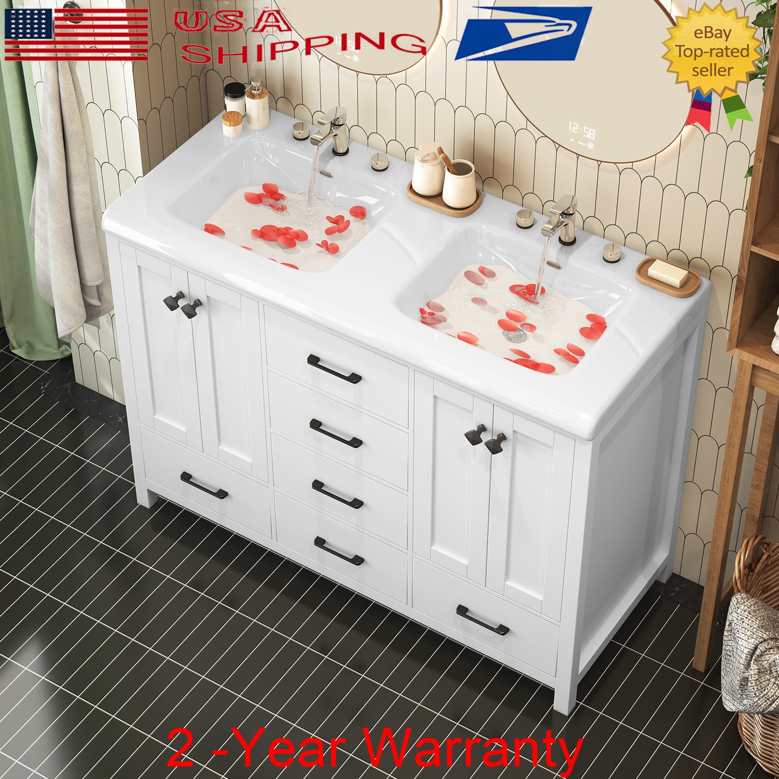 47.3″ Bathroom Vanity w/ Double Sink Freestanding Bath Vanity Cabinet Drawer New