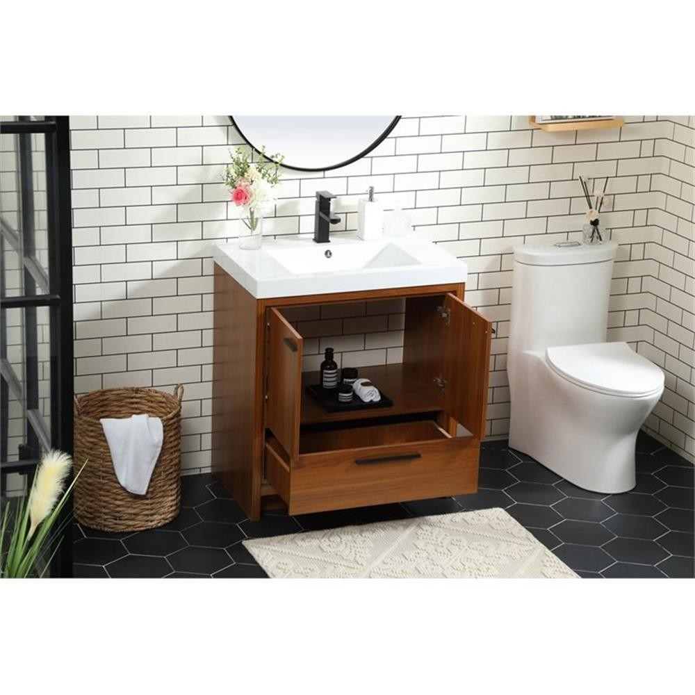 Elegant Decor Wyatt 30″ Aluminum Alloy and MDF Single Bathroom Vanity in Teak