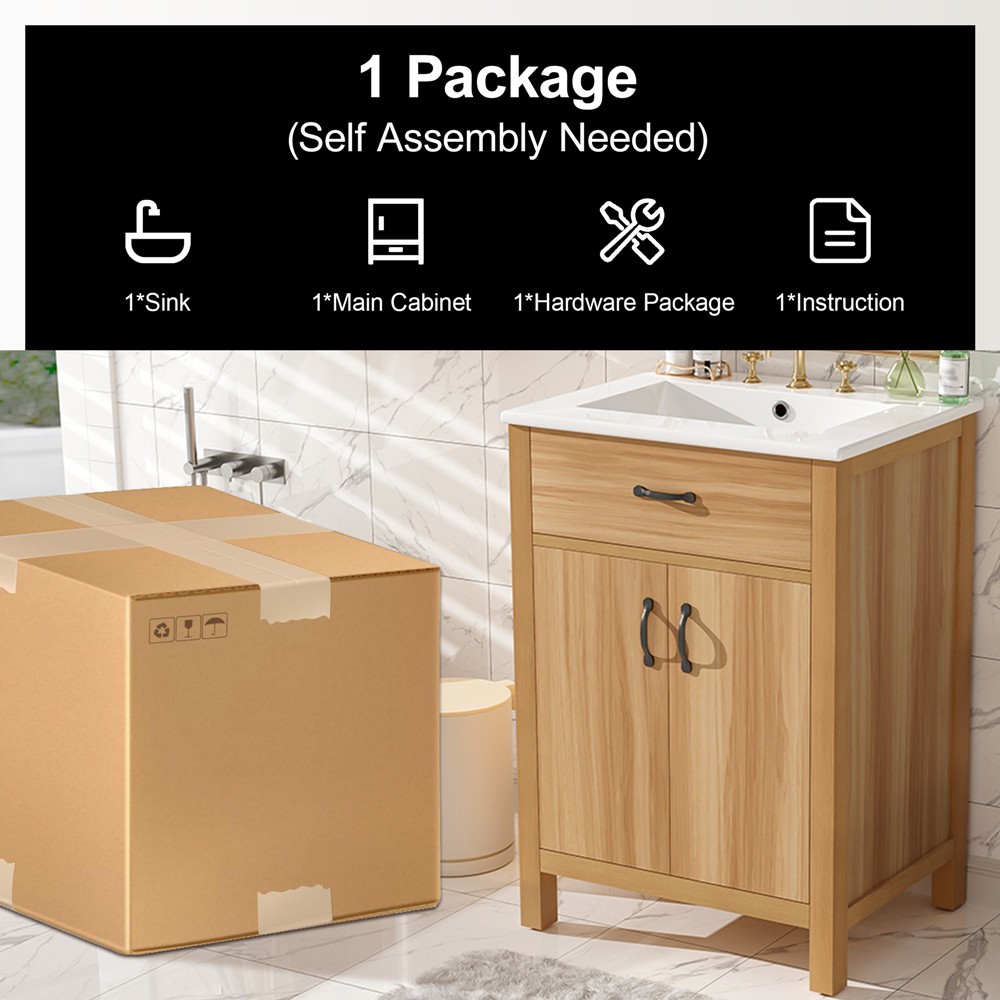 24″ 30″ Bathroom Vanity w/Sink, Freestanding Vanity Storage Door Cabinet, Drawer