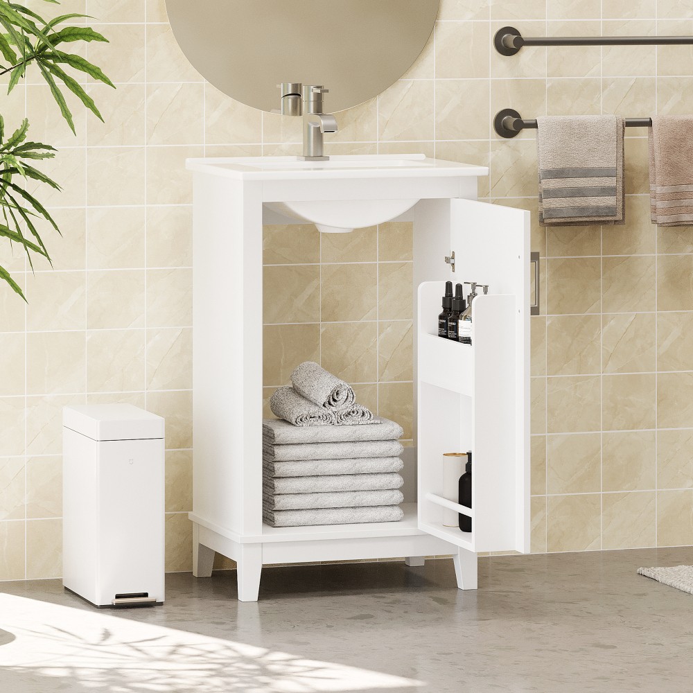 20 Inch Modern Small Bathroom Vanity Cabinet With Ceramic Basin- 20*14.5*33.3 In