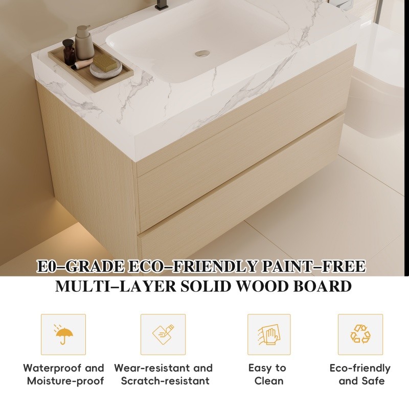 29.9″ Modern Floating Bathroom Vanity with Faux Marble Top and Ceramic Sink