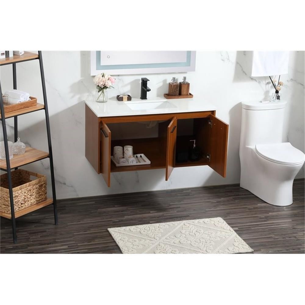 Elegant Decor Penn 40″ Aluminum Alloy MDF Single Bathroom Vanity in Teak