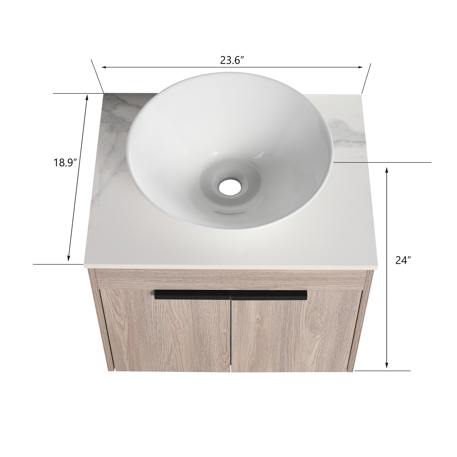 24″Modern Wooden Floating Wall Mounted Bathroom Vanity W/Ceramic Basin White Oak