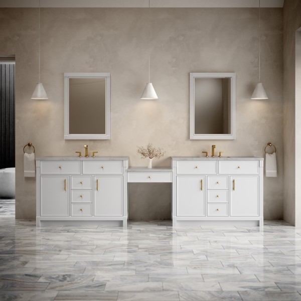 120″ James Martin Bellshire 660-VMC120-BW-3VSL Dual Vanity Cabinet Silver Top