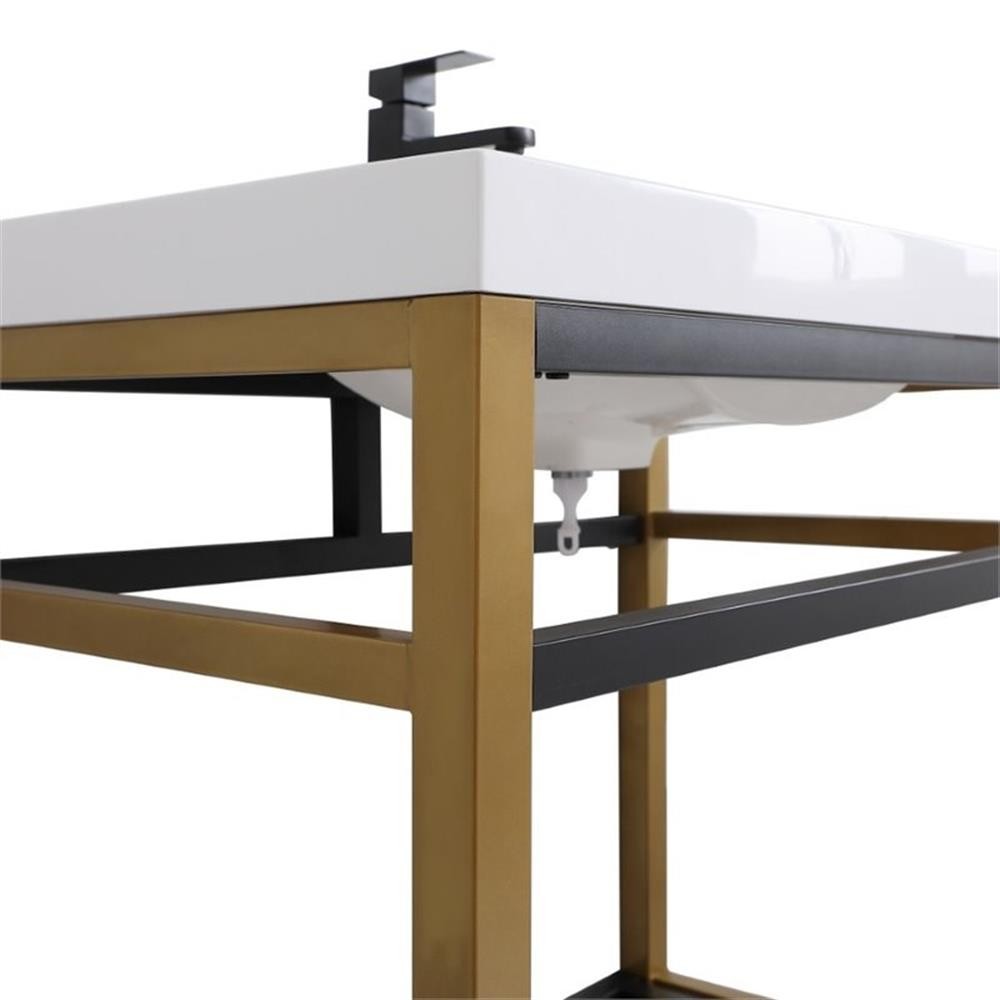 Pemberly Row 36″ Single Resin Top Metal Bathroom Vanity in Gold and Black