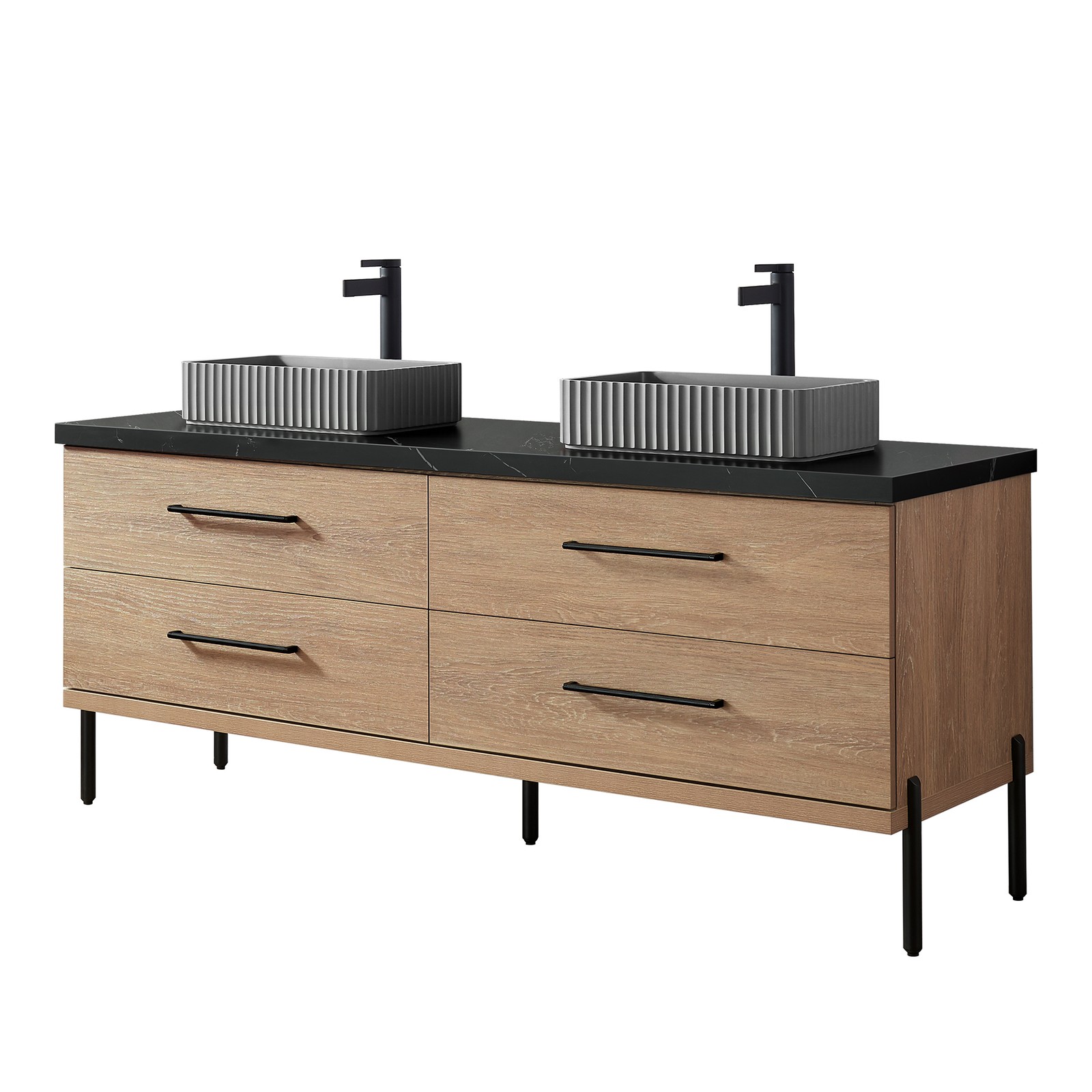 Trento 72″ Double Bath Vanity with Black Sintered Stone Top with Concrete Sink