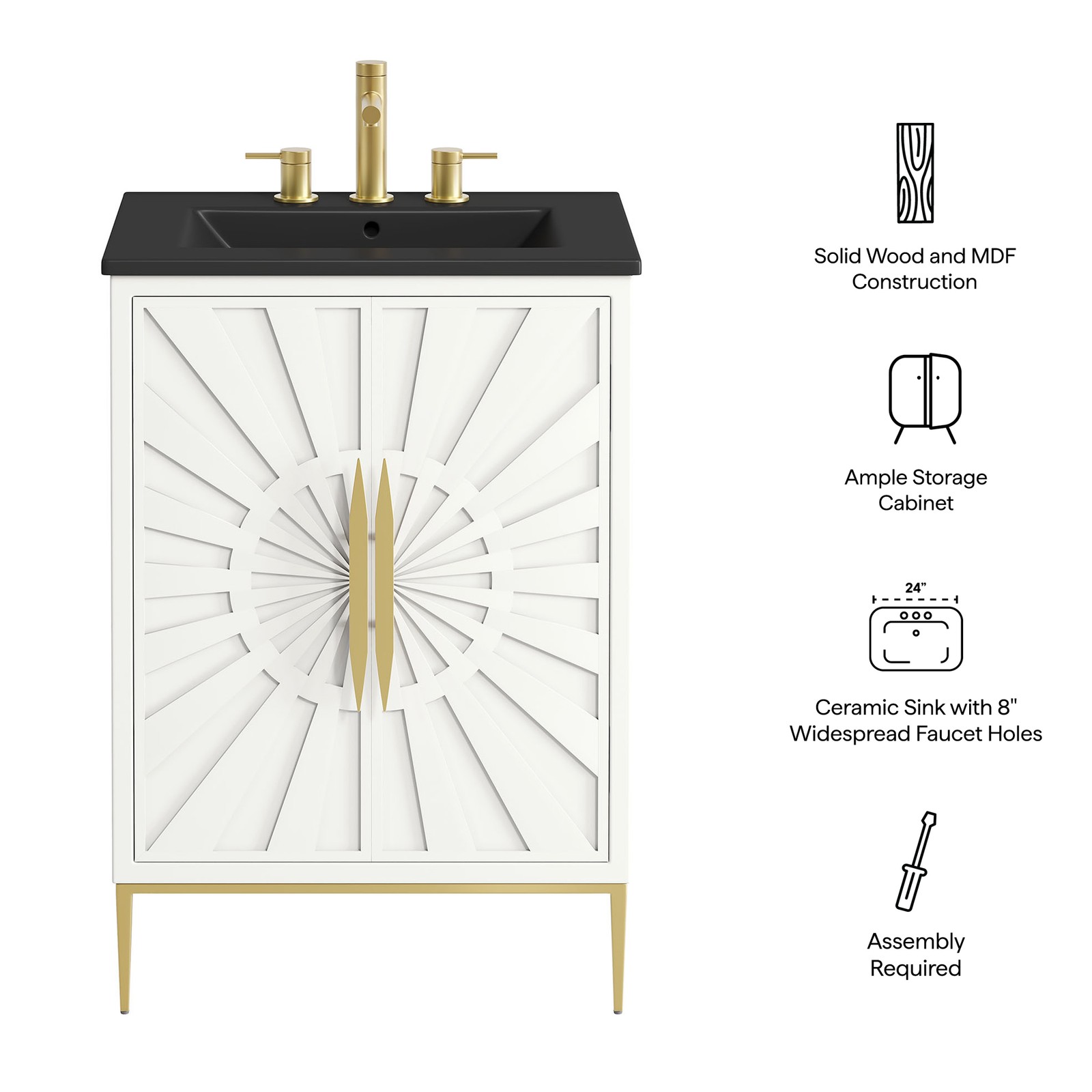 Modway Awaken 24″ Bathroom Vanity in White With Ceramic Sink Basin