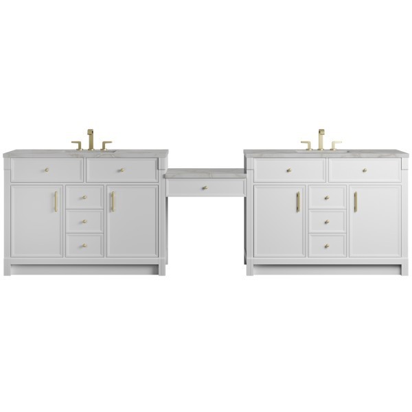 120″ James Martin Bellshire 660-VMC120-BW-3VSL Dual Vanity Cabinet Silver Top