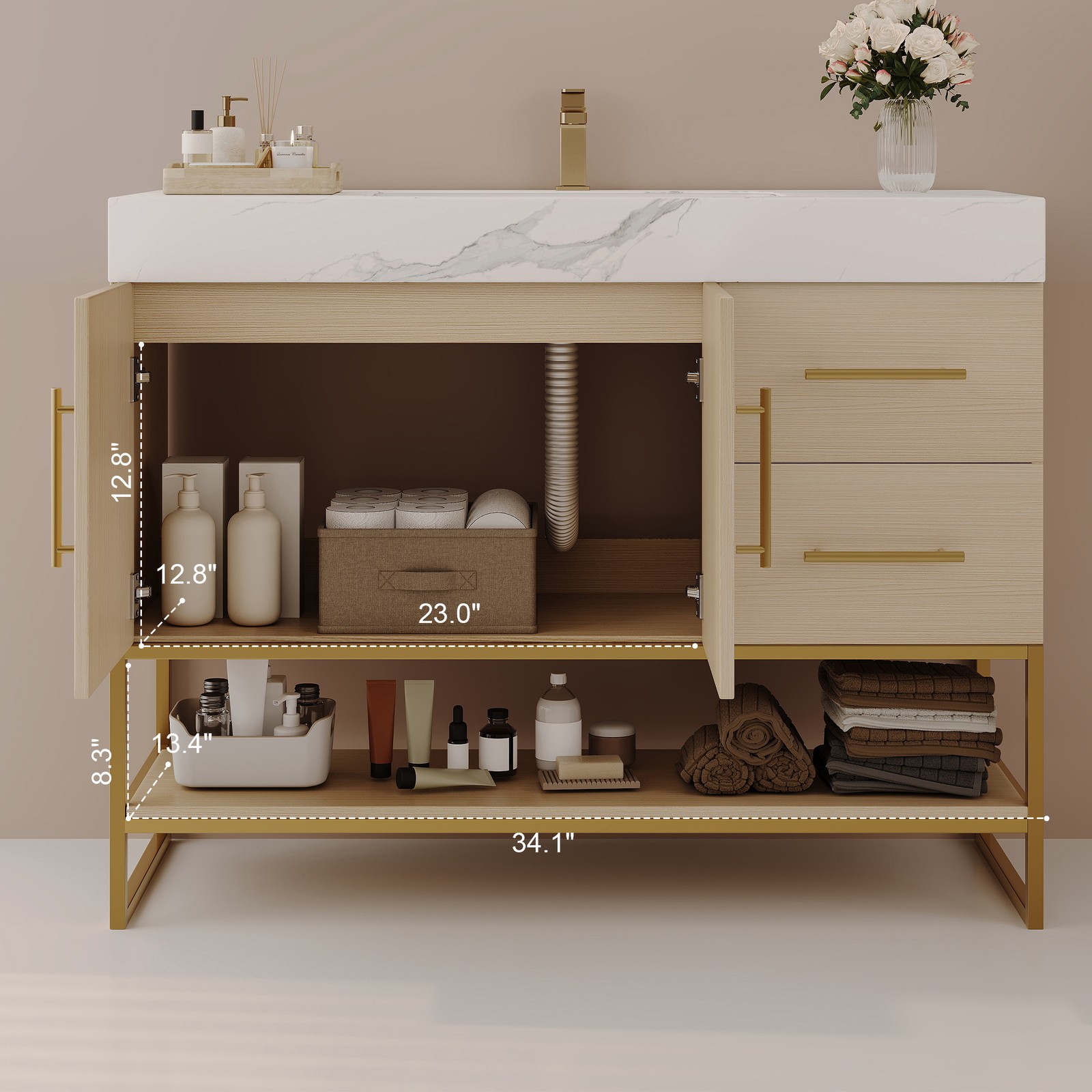 36″ Bathroom Vanity with Sintered Stone Top & Ceramic Sink
