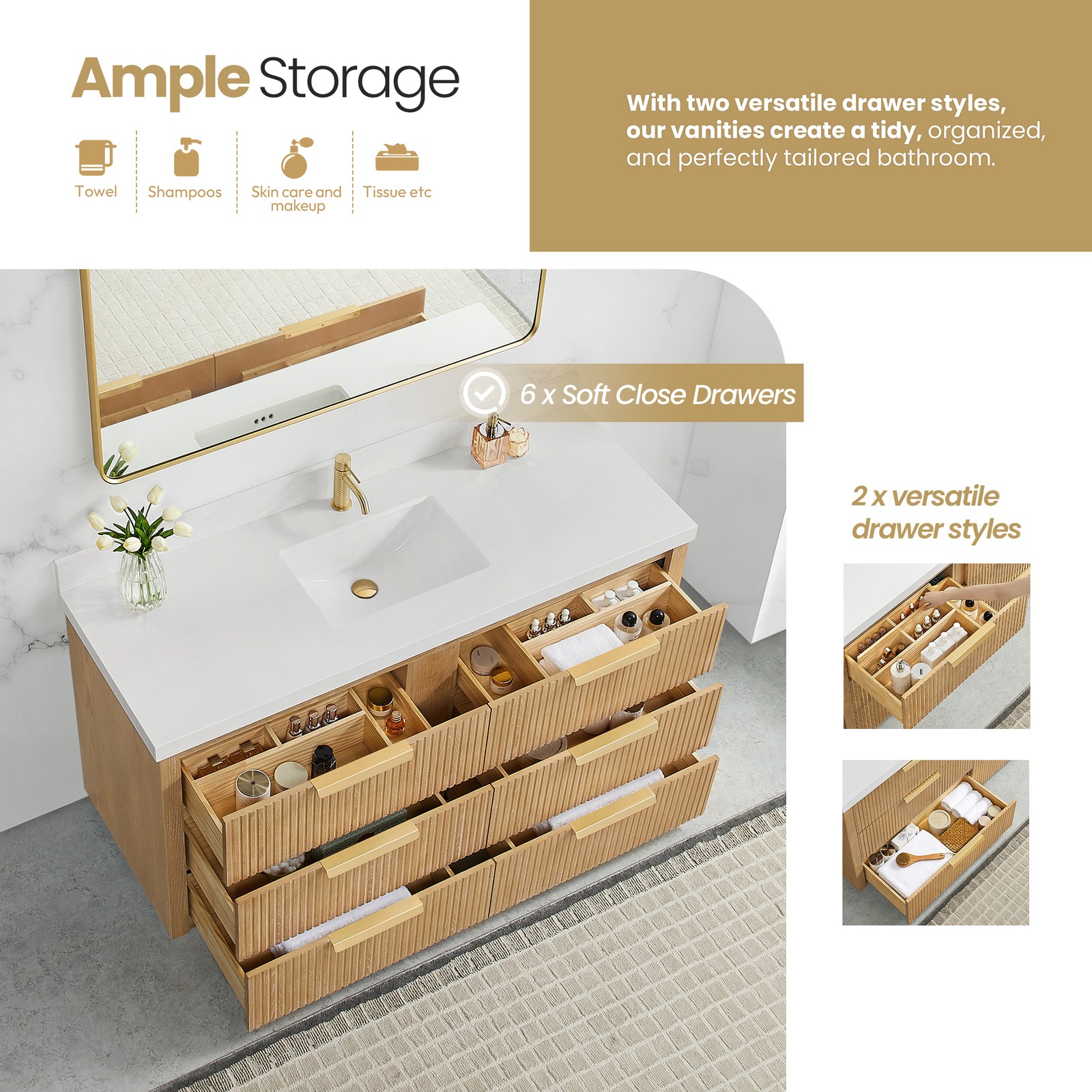 Santarem 60″ Single Bath Vanity in Washed Ash Grey with White Quartz Stone Top