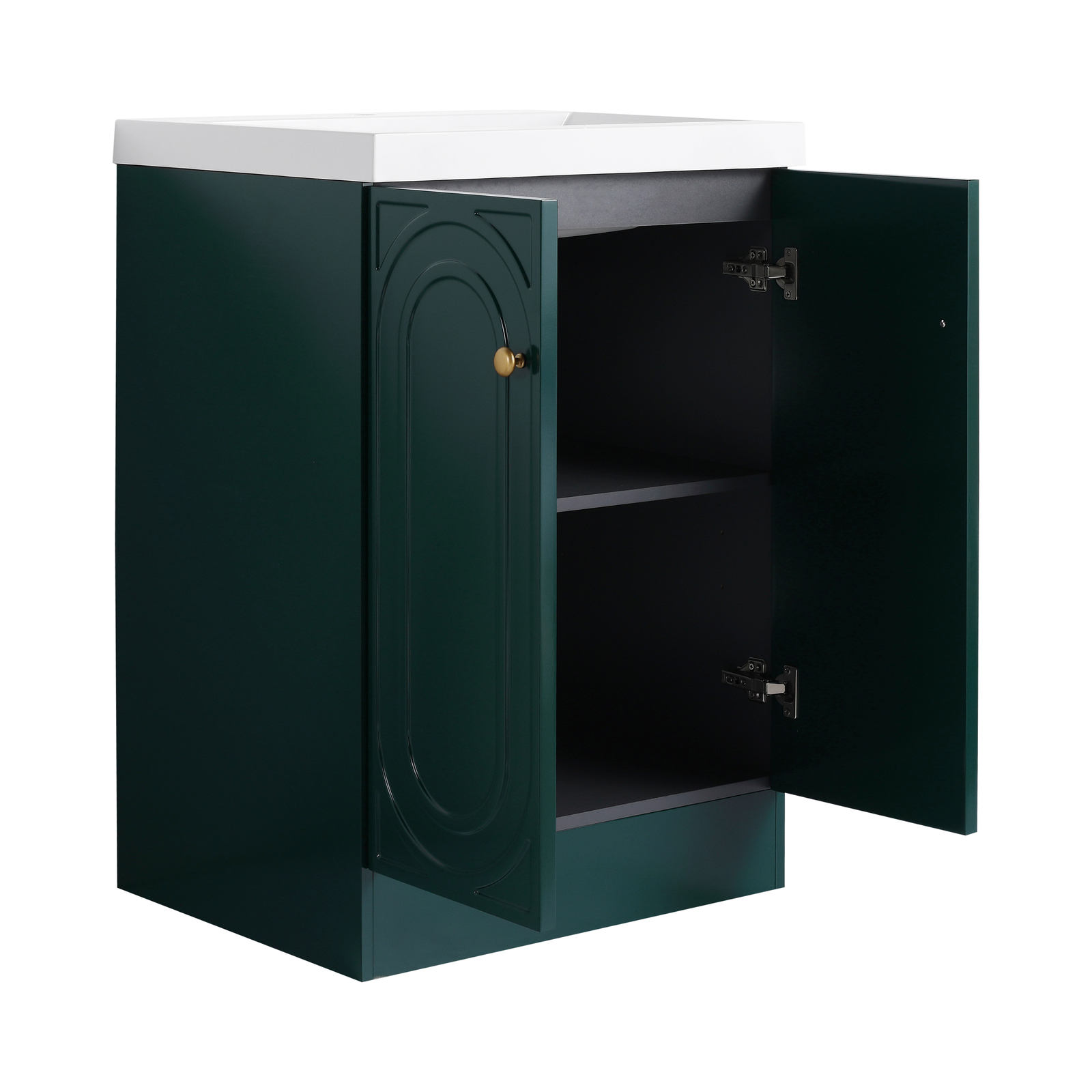24 inch Plywood Freestanding Bathroom Vanity Cabinet Dark Green Resin Sink Basin