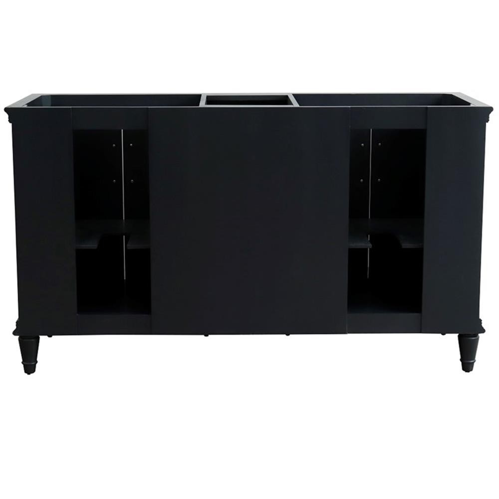 61 in. Double Wooden Vanity Dark Gray White Carrara Marble Rectangle Sink