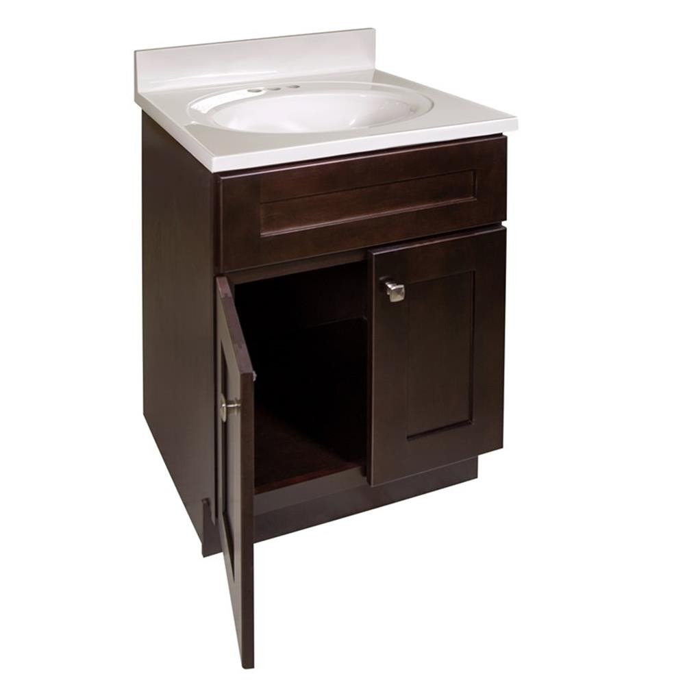 Brookings Vanity in Espresso w/ White Marble Top Fully Assembled 25″