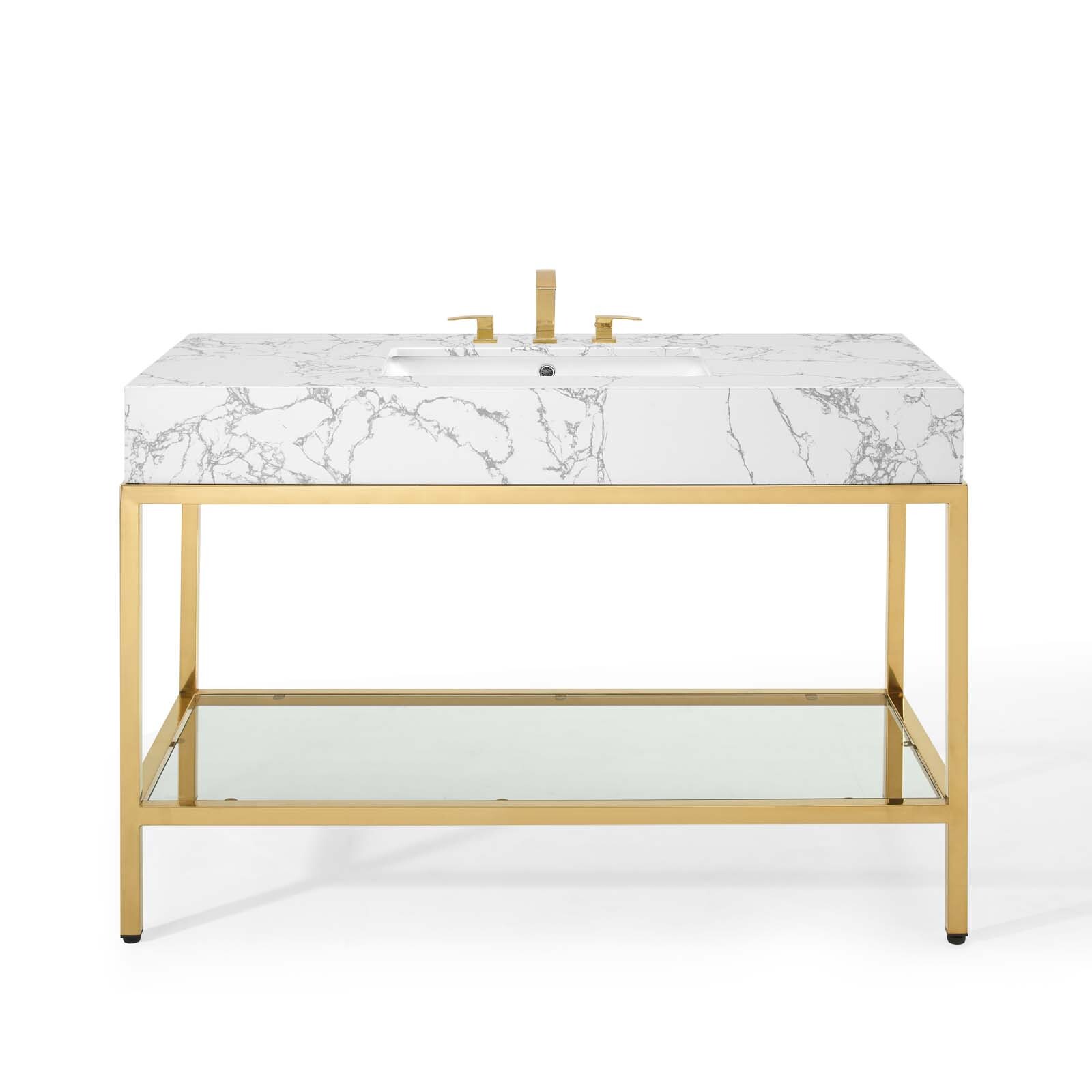 Modway Kingsley 50″ Gold Stainless Steel Bathroom Vanity in Gold White