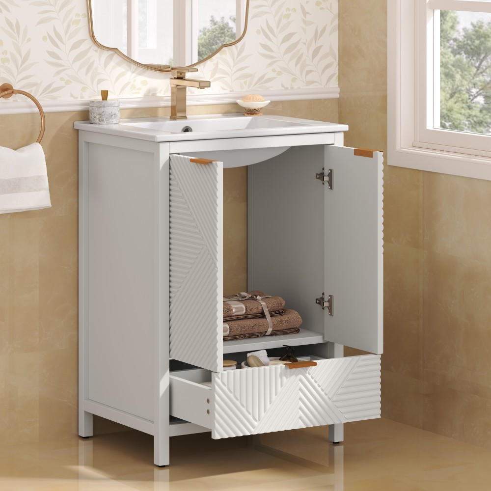 24 In Bathroom Vanity with Sink Combo Bathroom Vanity with Single Faucet Hole