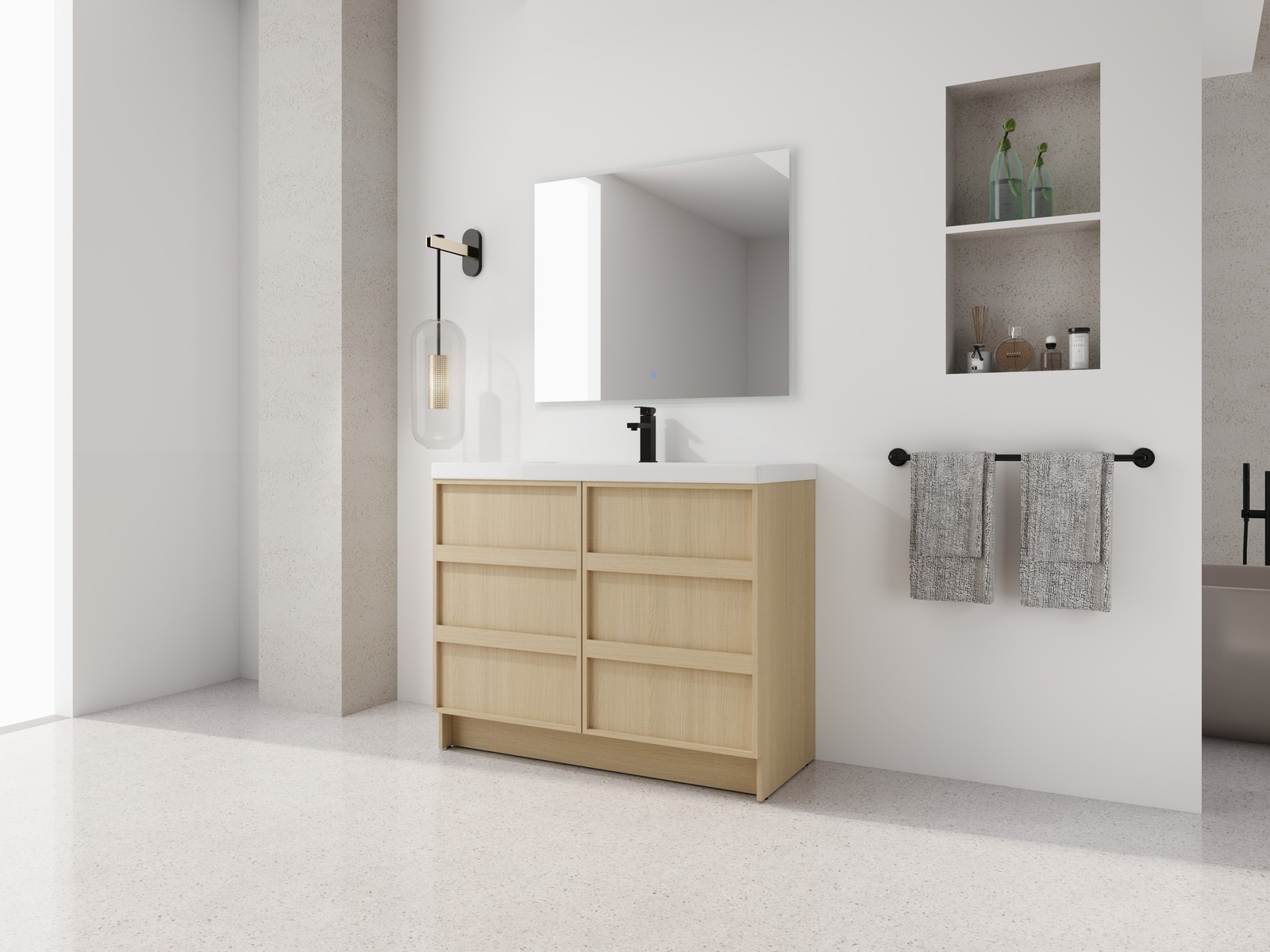 42 Inch Plywood Freestanding Bathroom Vanity Cabinet 2 Doors With Resin Sink Oak