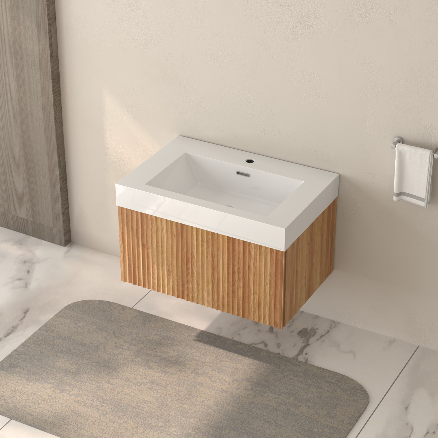 30″ Floating Bathroom Vanity with Integrated Sink, Acacia Plywood Cabinet