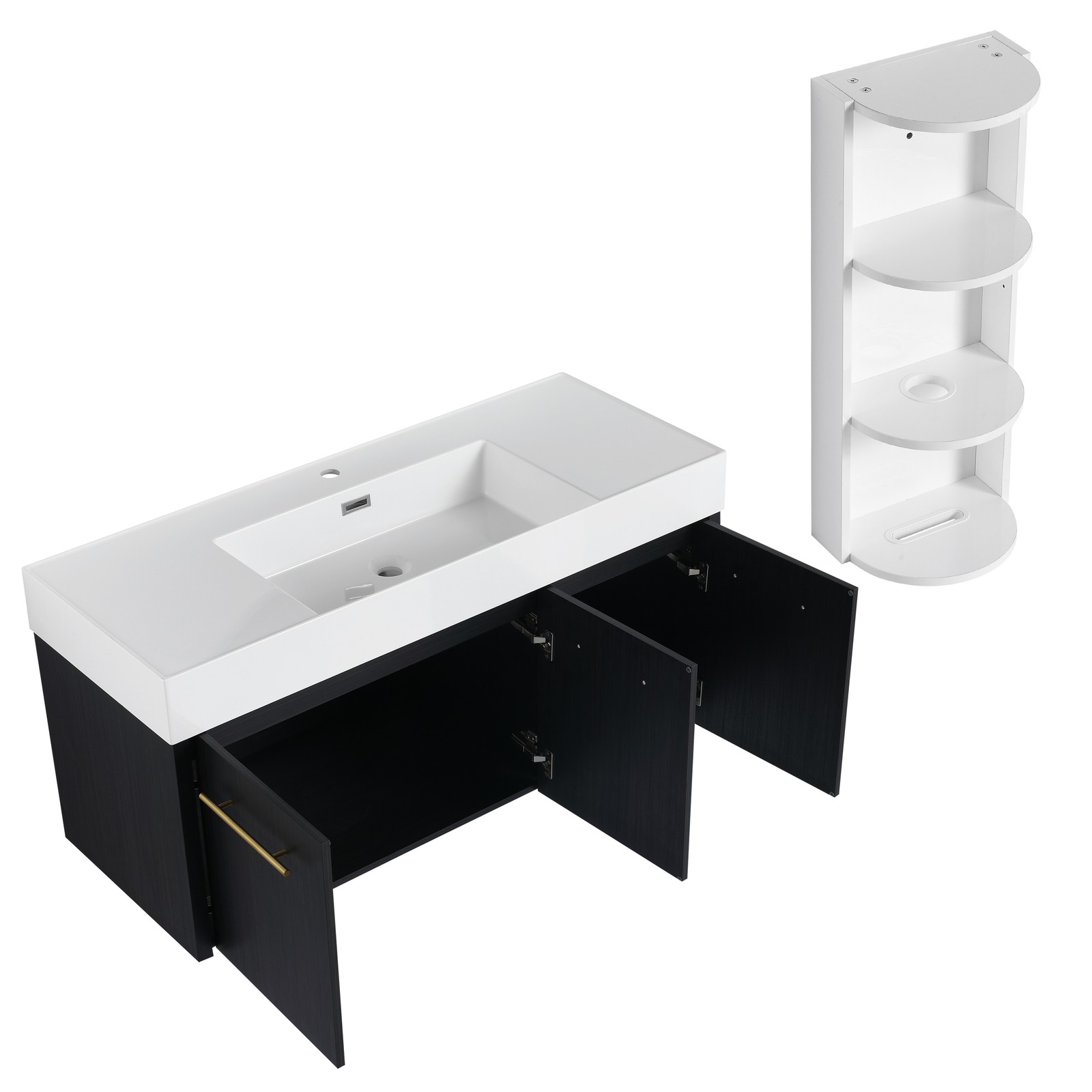 48 Inch Plywood Wall-Mounted Bathroom Vanity with Resin Sink + Side Storage Rack