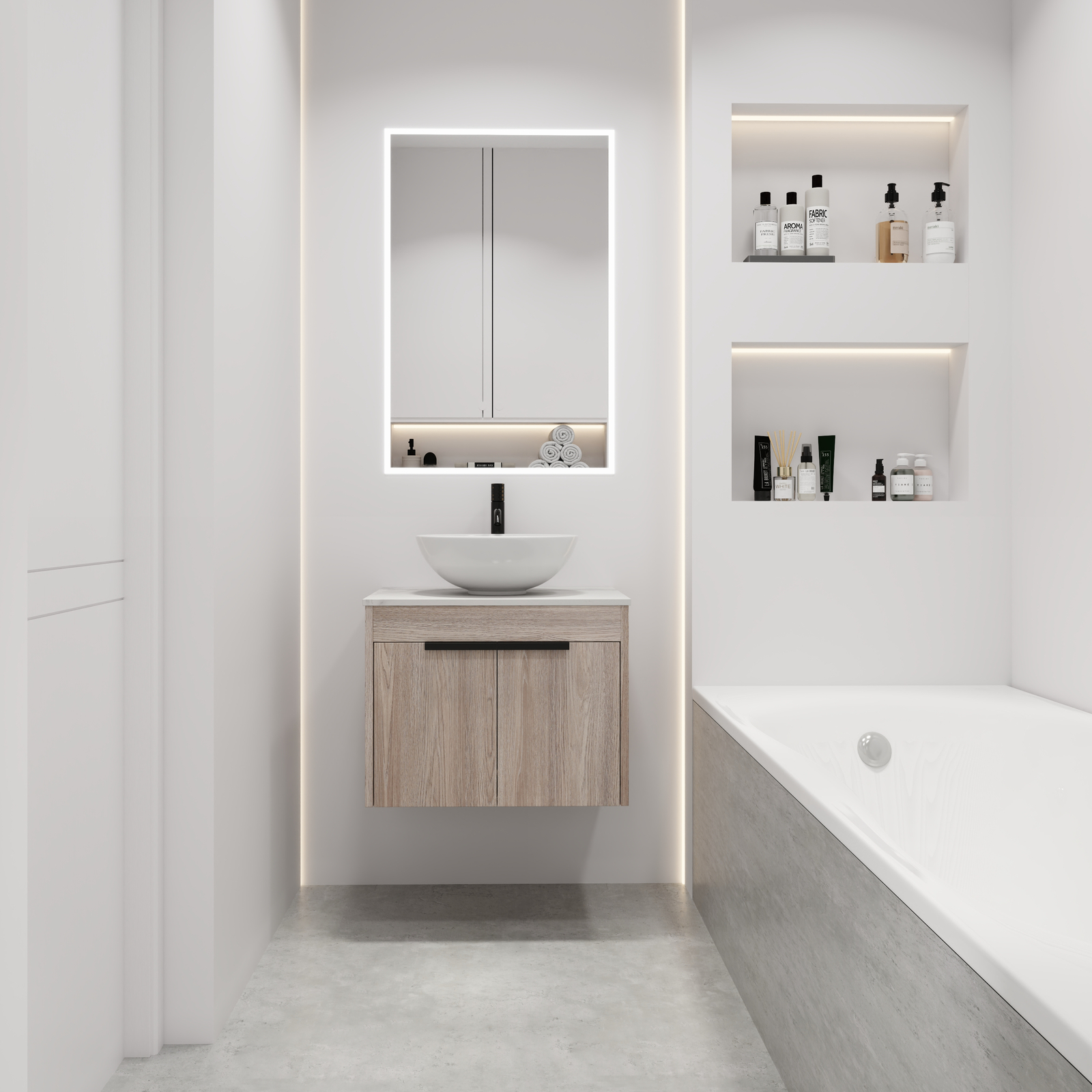 24″ Floating Wall Mount Bathroom Vanity Cabinet Ceramic Wash Sink Above Counter