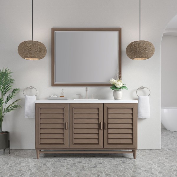 60″ James Martin Portland 620-V60S-WW-3WZ Vanity Cabinet White Zeus Top