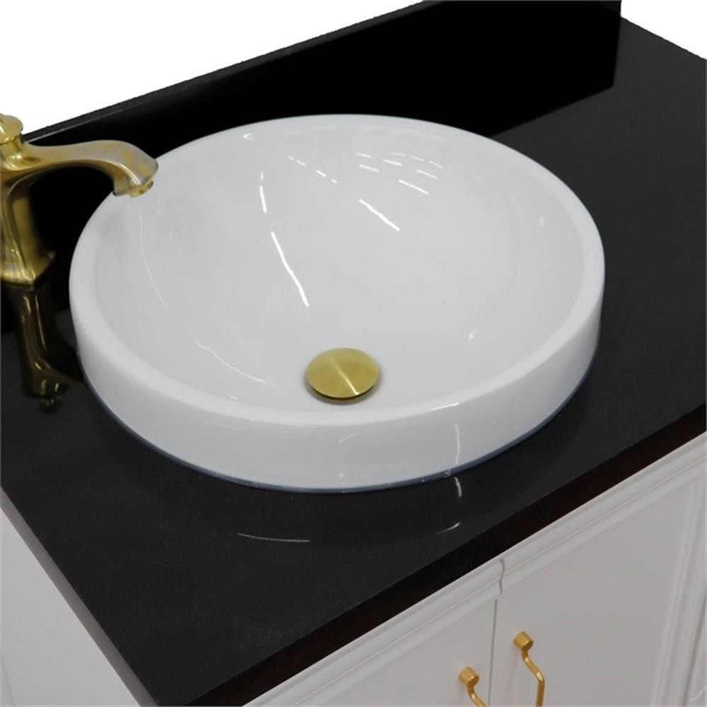 37 in. Single Wooden Vanity White Black Galaxy Round Left Door.Left Sink