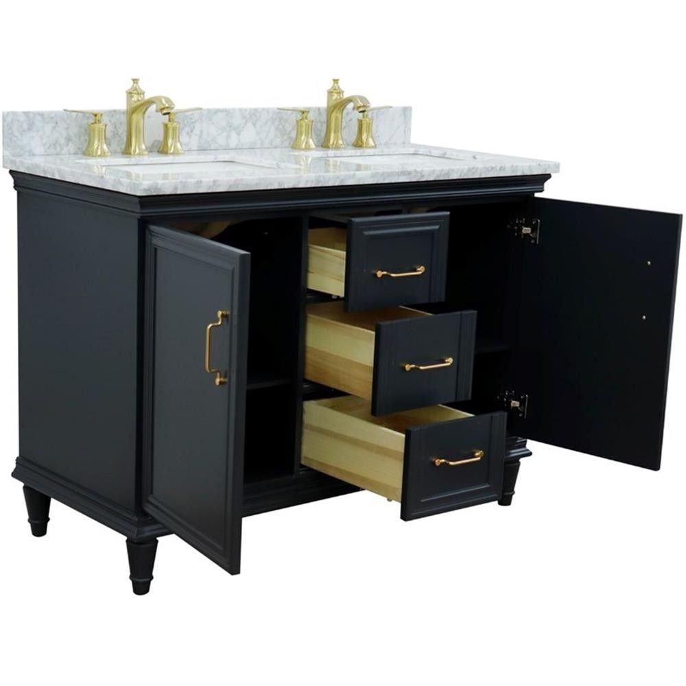 49 in. Double Wooden Vanity Dark Gray with White Carrara Rectangle Sink